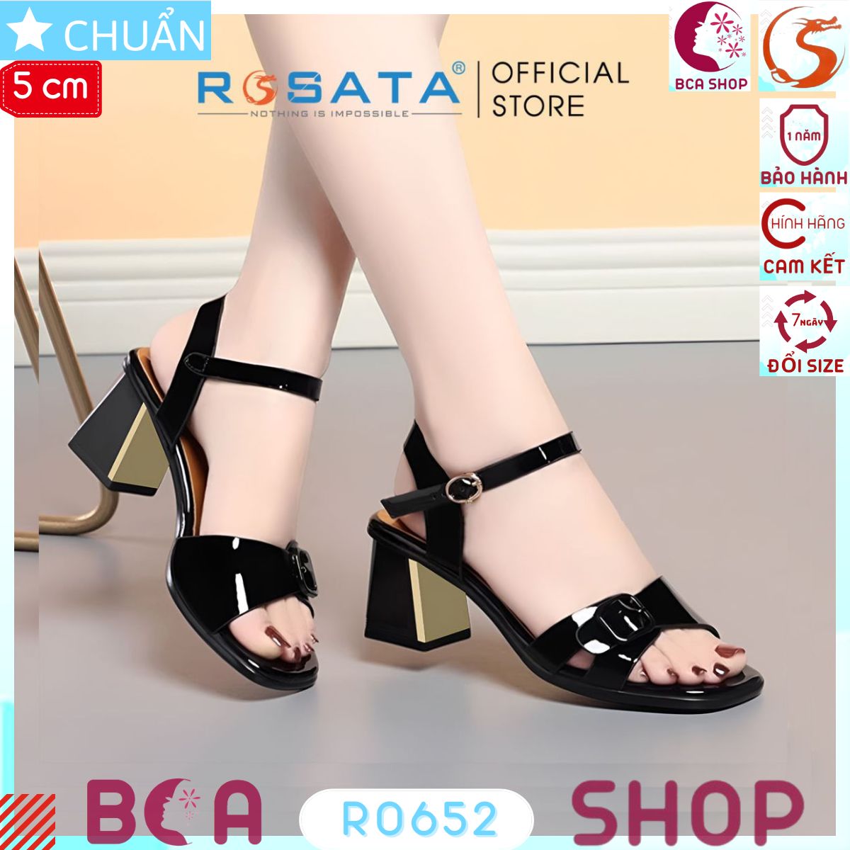 Sandal nữ gót vuông cao 5 phân RO652 ROSATA tại BCASHOP tôn dáng, êm chân và thời trang năng động