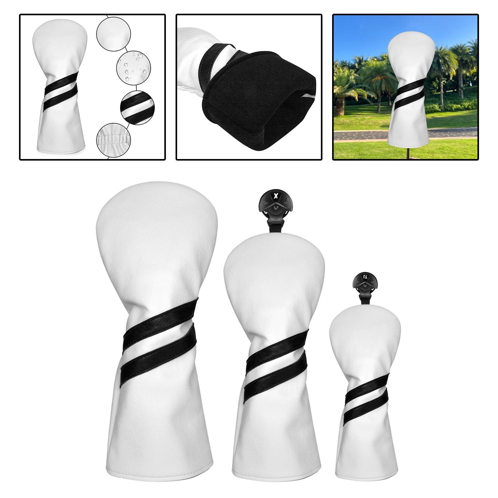 3x Golf Wood Head Cover Golf Club Headcover Men Women with Interchangeable No. Tag PU Leather Waterproof Golf Protector Guard