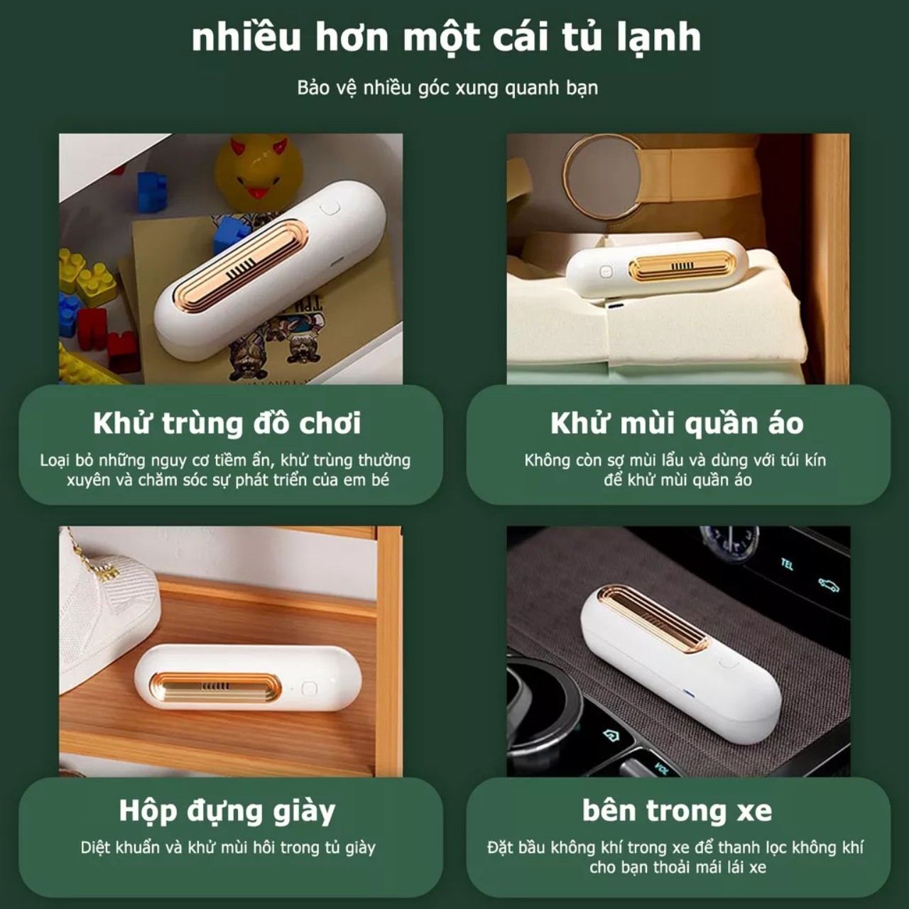 Máy khử mùi tủ lạnh thông minh Ozone ion 2in1 - Máy tiệt trùng tủ lạnh kháng khuẩn hàng cao câp