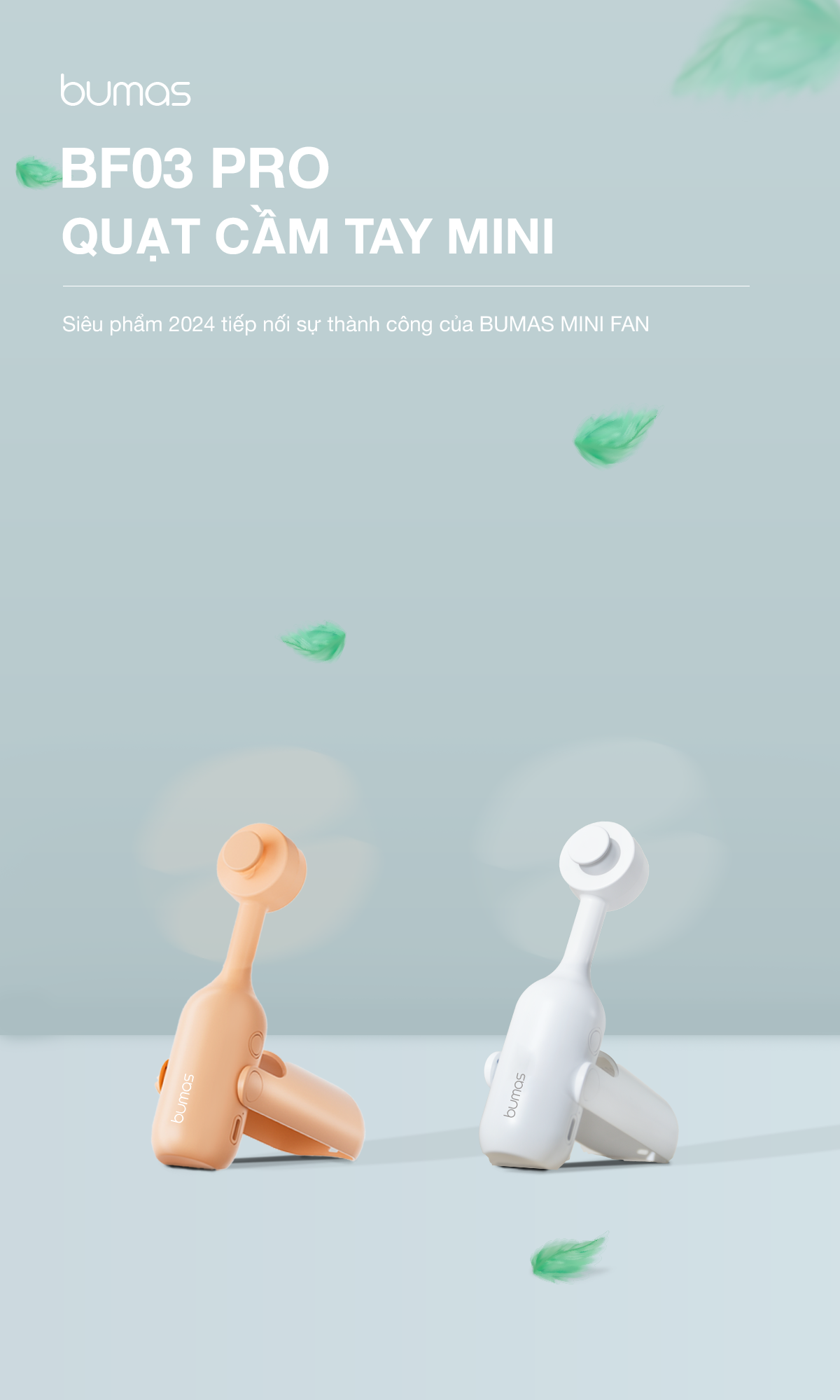 Quạt Mini Cầm Tay BUMAS BF03 Pro - Sử Dụng Lên Đén 24H - Nhỏ Gọn Tiện Lợi - Hàng Chính Hãng