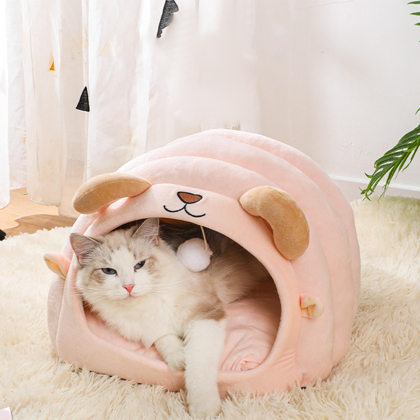 Warm Bed Small Animal Winter House Comfortable Pet Sleeping Bed Washable Cave House for Cats and Small Dogs Outdoor Indoor