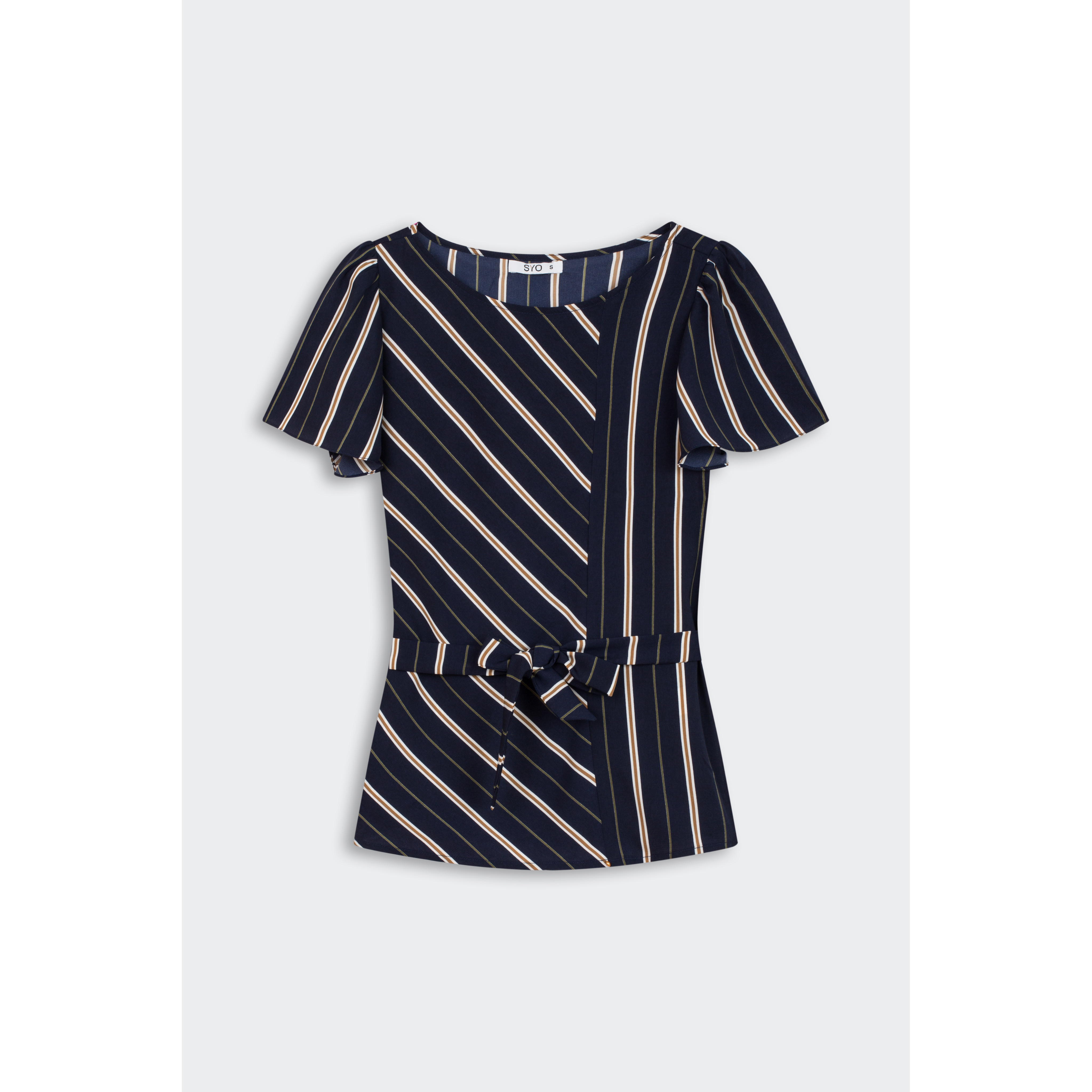 SYO- Serena Shirt Aó kẻ buộc đai eo A5220048