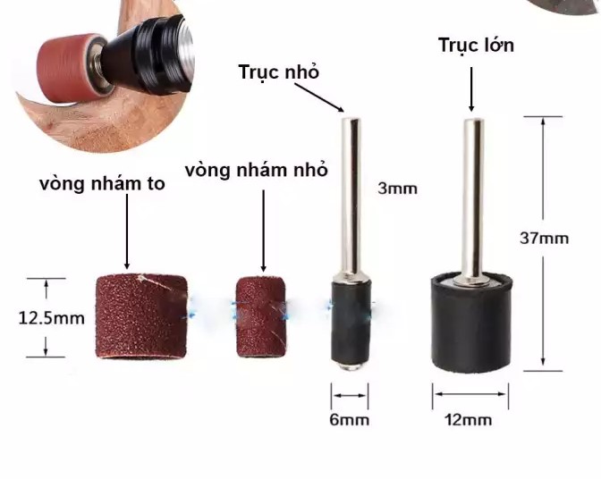 Bộ 5 Cây Trục Giữ Giấy Nhám Vòng Size 3X6.3X12.7MM Milliken