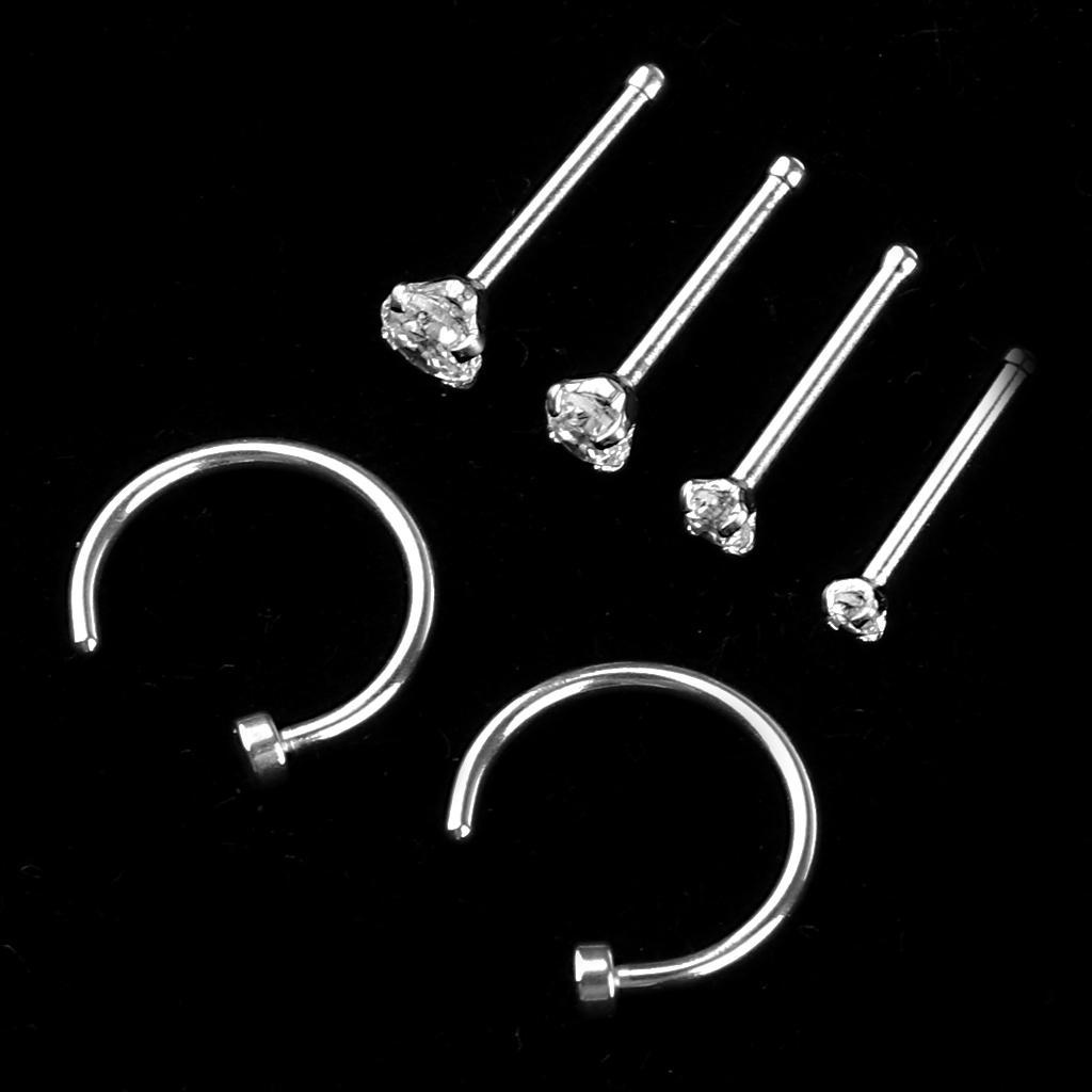 2-7pack 6Pcs C-shape Ring Bar Zircon Ear Stud Nose Helix Earrings Body Piercing
