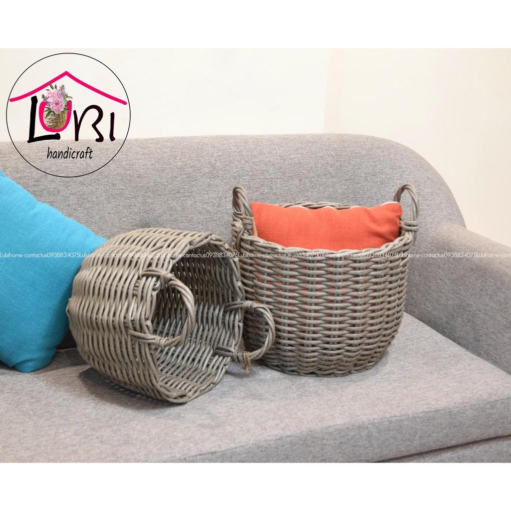 - Sọt đựng đồ đan dây nhựa bộ 3 hình tròn bầu đáy - siêu bền, đẹp, sang trọng