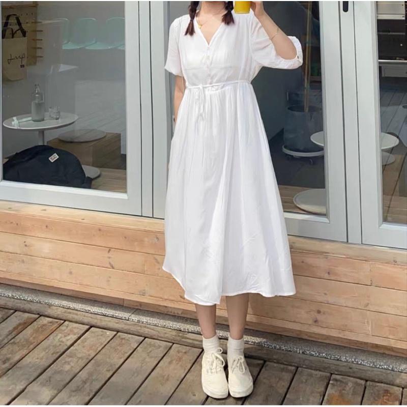 Set đầm midi trắng-gile vàng