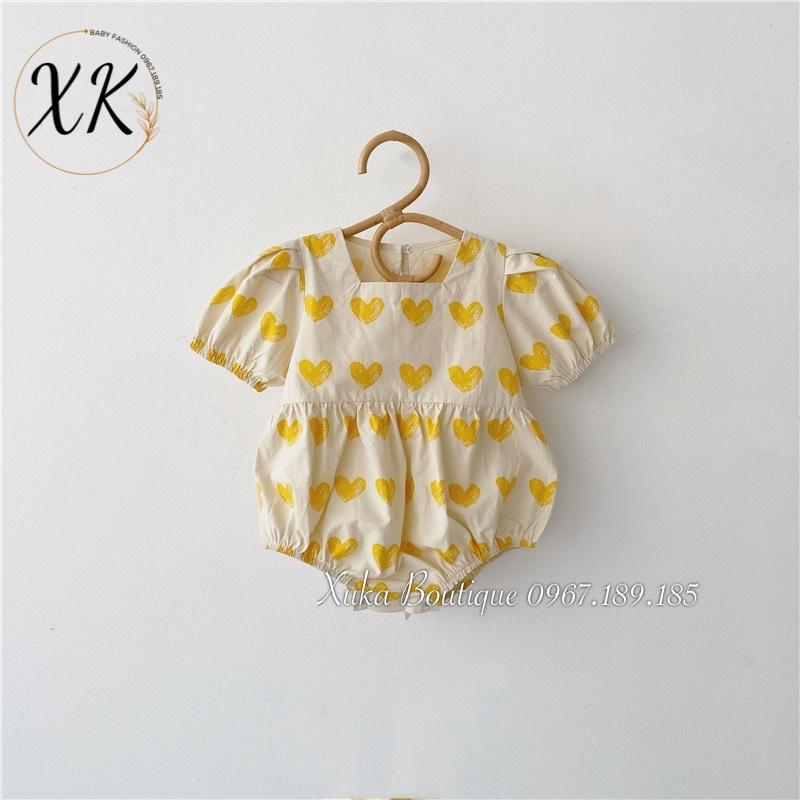 Bodysuit Cộc Tay Bé Gái Trái Tim 0-2 Tuổi Xuka Boutique Set Quần Áo Sơ Sinh 2022