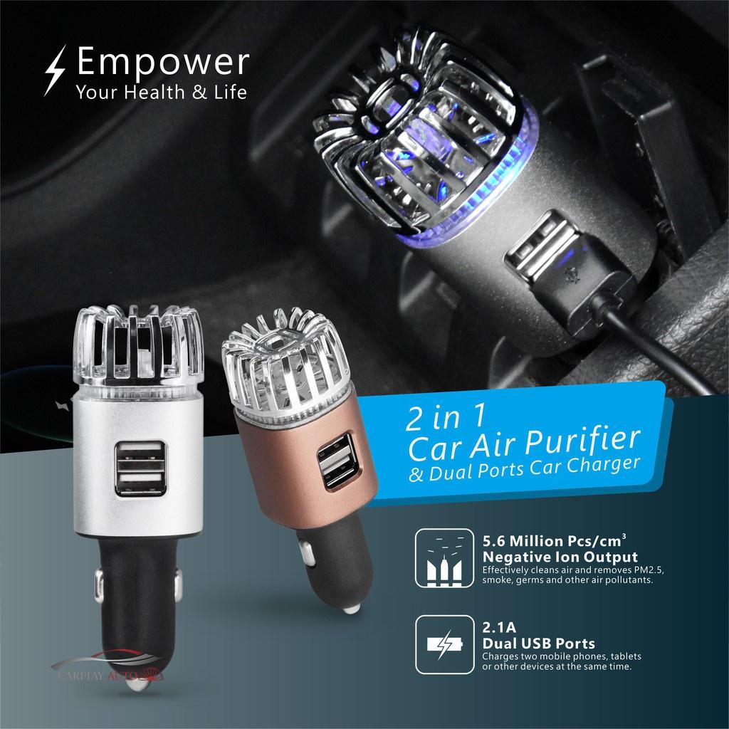 Máy lọc không khí ô tô xe hơi công nghệ mới tạo ion âm khử mùi kháng khuẩn kèm 2 cổng USB loại tốt