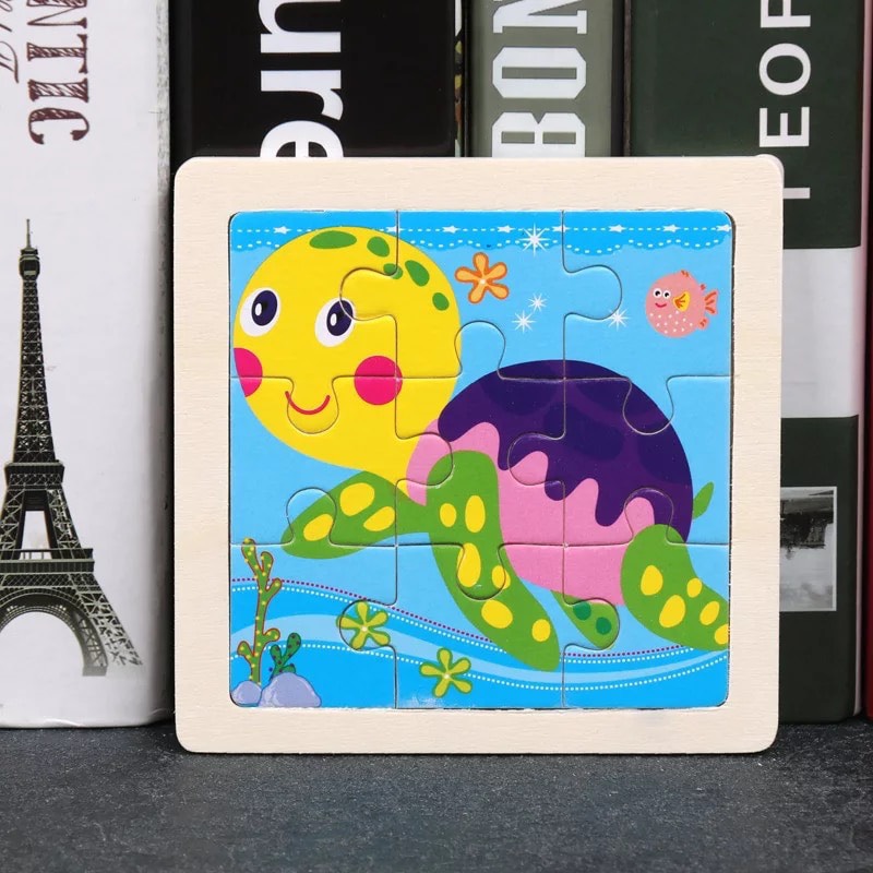 Đồ Chơi Xếp Hình Lắp Ráp Tranh Ghép Gỗ 9 Mảnh 40 Mẫu Ngộ Nghĩnh Size Vừa 11x11cm