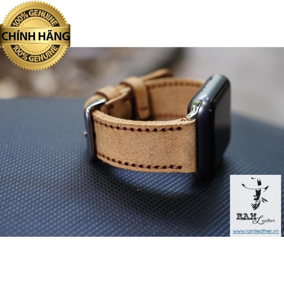 DÂY ĐỒNG HỒ DA BÒ LỘN NÂU VÀNG SÁNG - DA BÒ THẬT - RAM CLASSIC 1960 - RAM LEATHER -ĐỦ SIZE DÀNH CHO APPLE WATCH