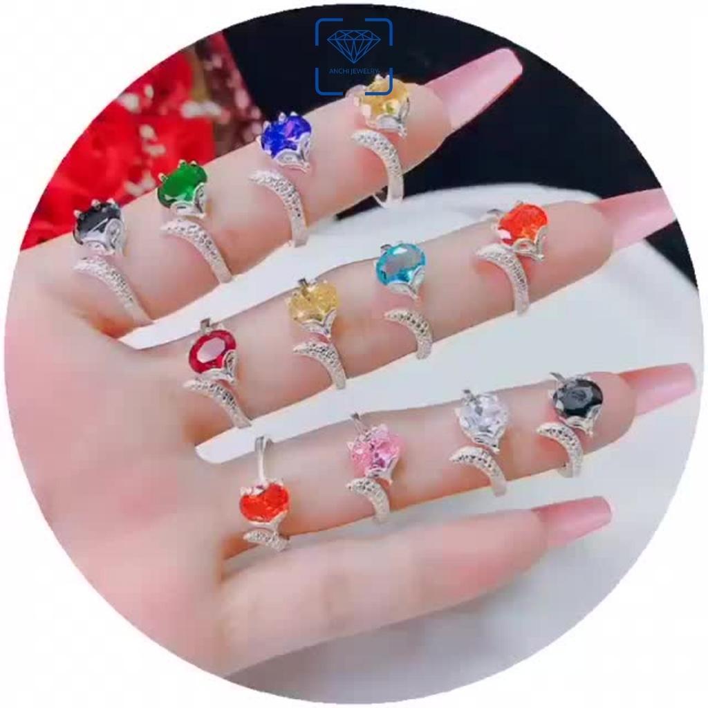 Nhẫn hồ ly đá phong thủy hợp mệnh, nhẫn bạc hở freesize cá tính - Anchi jewelry