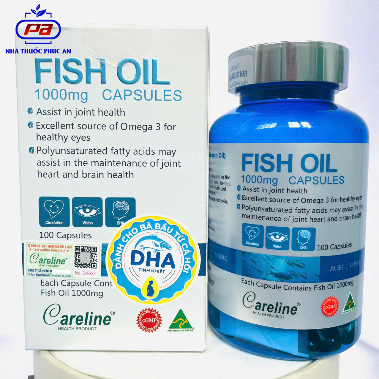 Viên dầu cá bổ sung DHA EPA cho bầu Careline Fish Oil 100 viên phát triển trí não thị giác thai nhi
