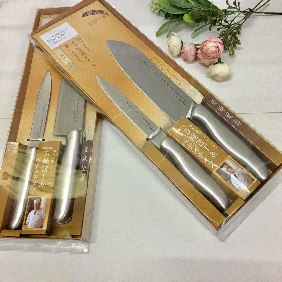 Set 2 chiếc dao làm bếp Nakamura , làm từ thép chống gỉ sét, chống ăn mòn, không chứa thành phần độc hại - nội địa Nhật Bản