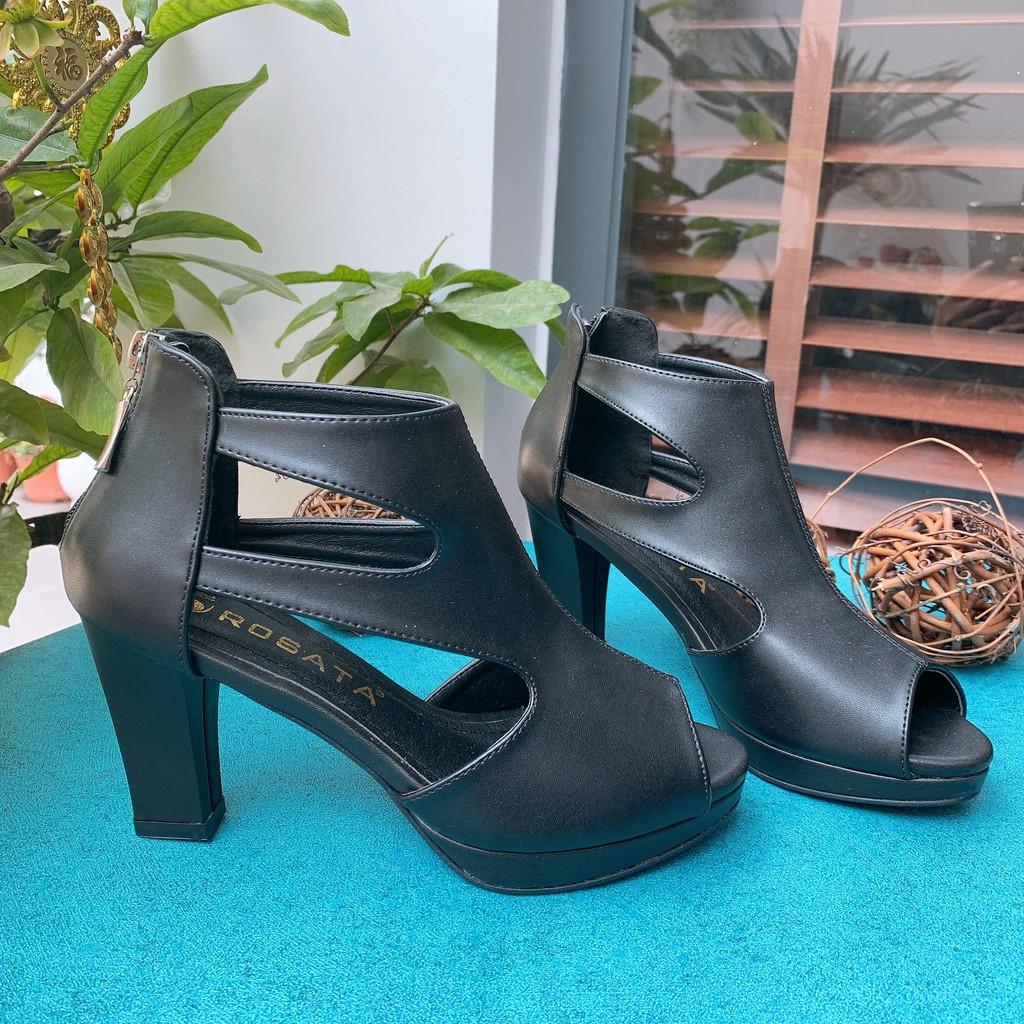 Sandal cao gót nữ khóa kéo, da lì cao cấp ROSATA RO322 8p gót trụ - đen - HÀNG VIỆT NAM - BKSTORE