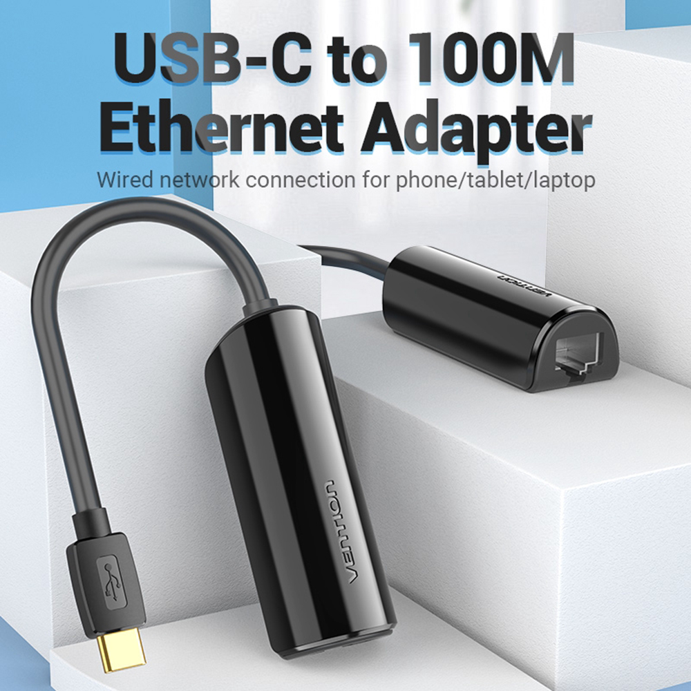 Cáp chuyển USB Type C to Lan hỗ trợ tốc độ 10/100/1000 Vention - Hàng chính hãng