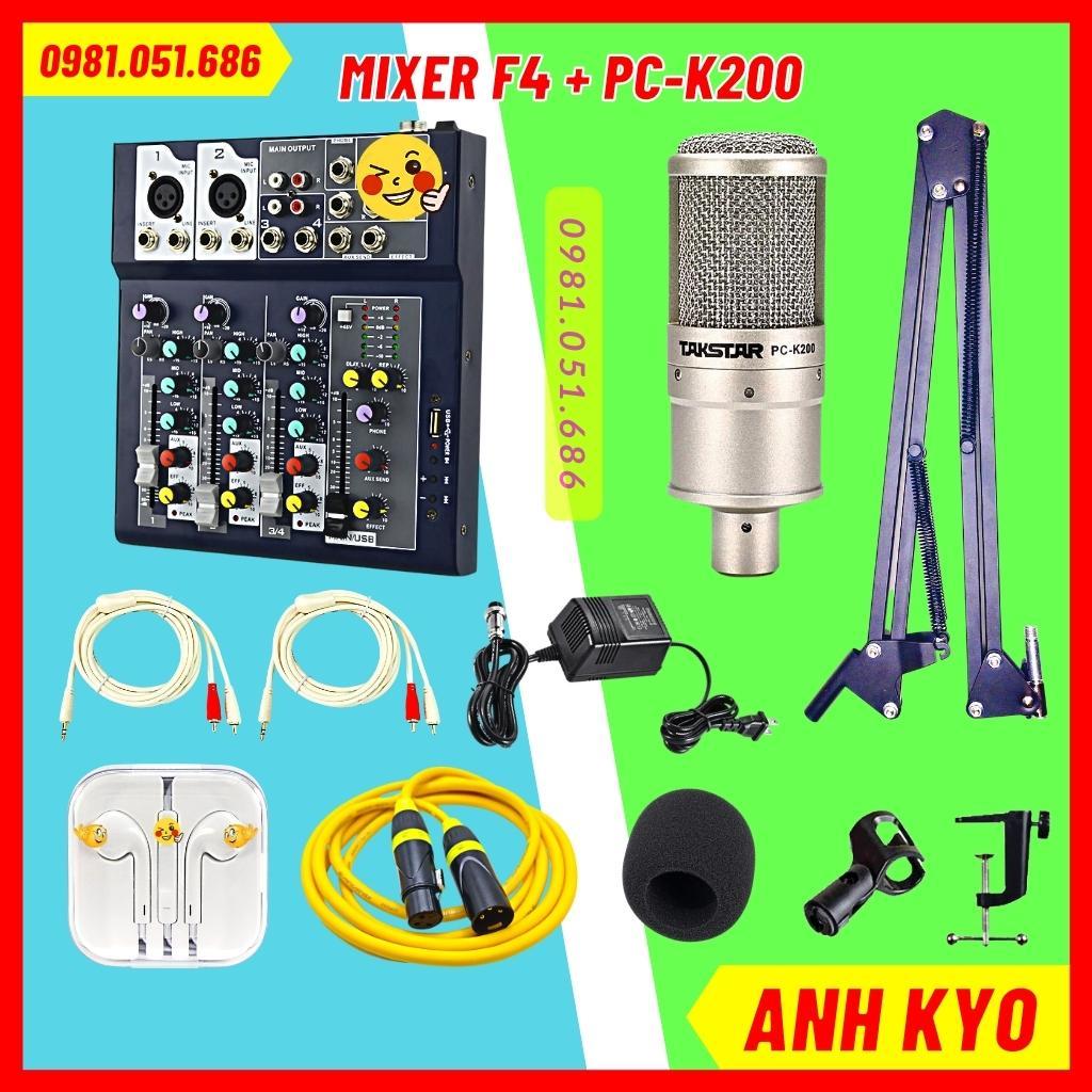 Bộ Dàn Mixer F4 Kết Hợp Mic PC-K200 Chất Lượng Cao, Âm Thanh Sống Động, Tùy Chỉnh Được Vang Vọng