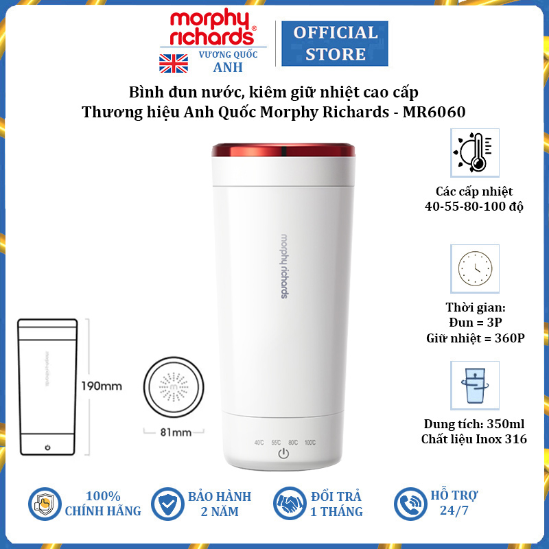 Bình đun nước kiêm giữ nhiệt cao cấp Morphy Richards MR6060 350ml - Hàng Chính Hãng