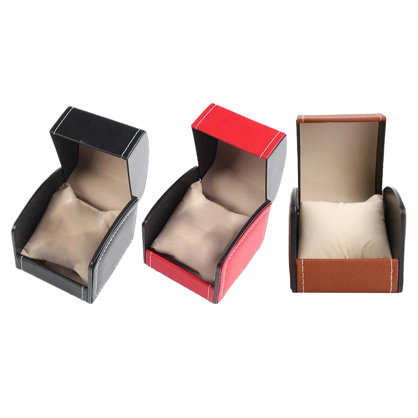 Classic Style Single Grid PU Leather Watch Case Display Holder Organizer Jewelry Box, 9x10x8cm