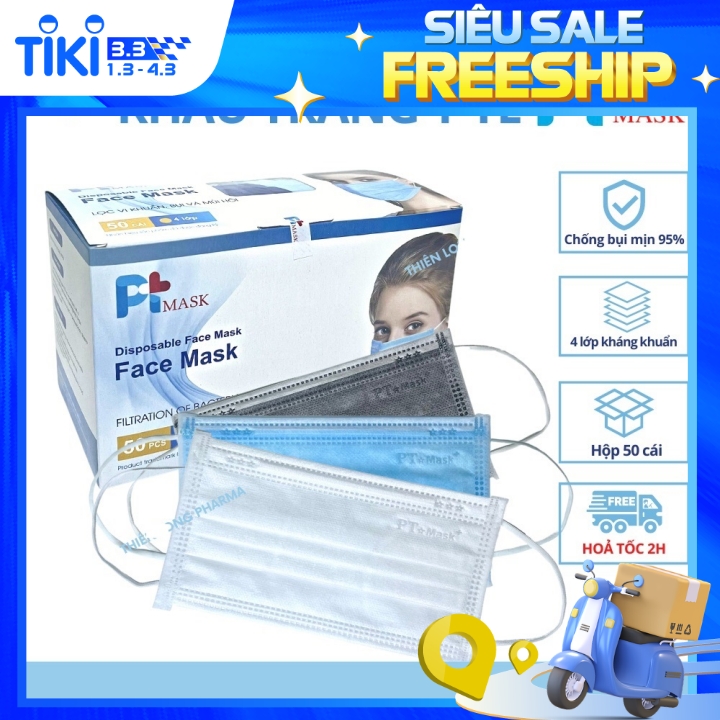 Khẩu Trang Y Tế PTMask 4 Lớp-Màu Trắng-Hộp 50 Cái