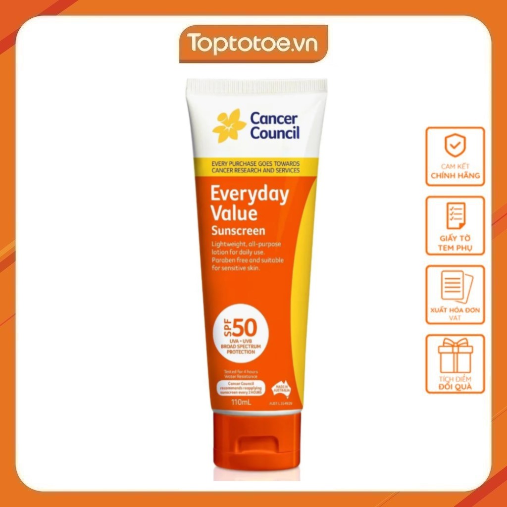 Kem Chống Nắng Dùng Hằng Ngày Cancer Council Everyday Value Sunscreen SPF50 UVA-UVB 110ml