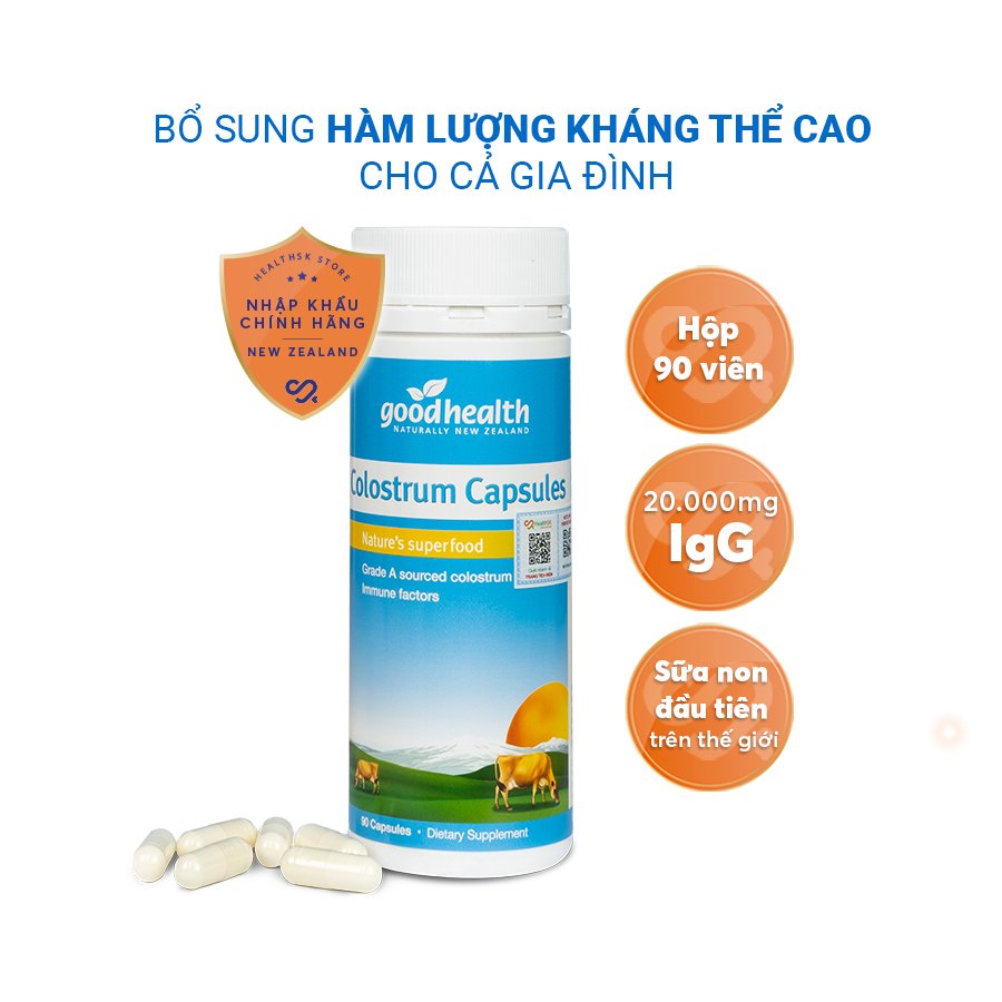 Sữa non viên  Goodhealth Colostrum Capsules hộp 90 viên- Tăng cường sức đề kháng-Hàng nhập khẩu chính hãng tại New Zealand