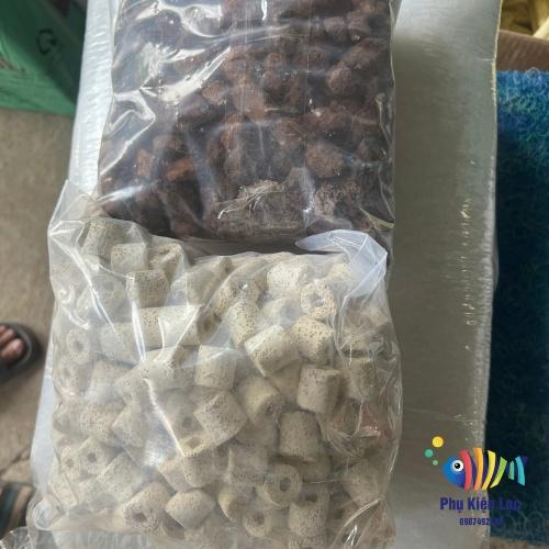 Combo Vật Liệu Lọc Nước Hồ Cá : Bông Lọc - Sứ Trắng - Nham Thạch