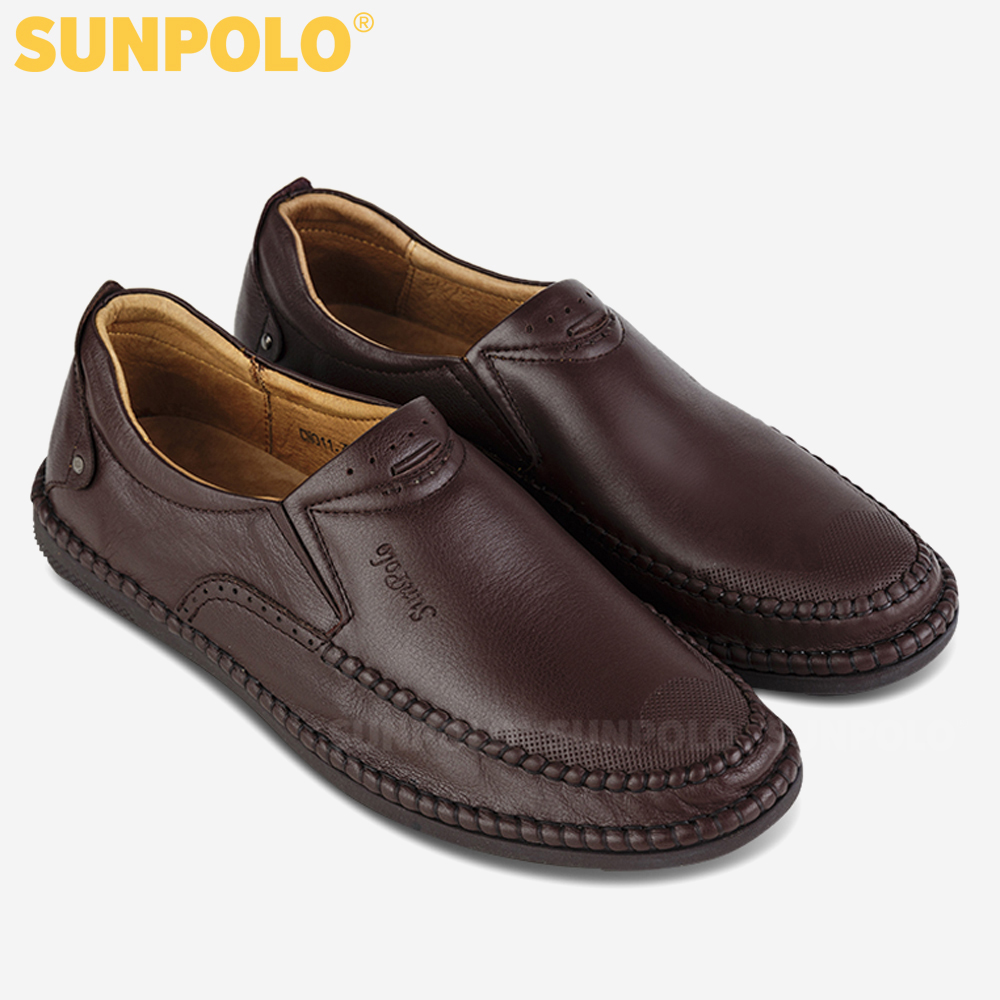 Giày mọi nam da bò đế cao su mũi tròn SUNPOLO MOI011