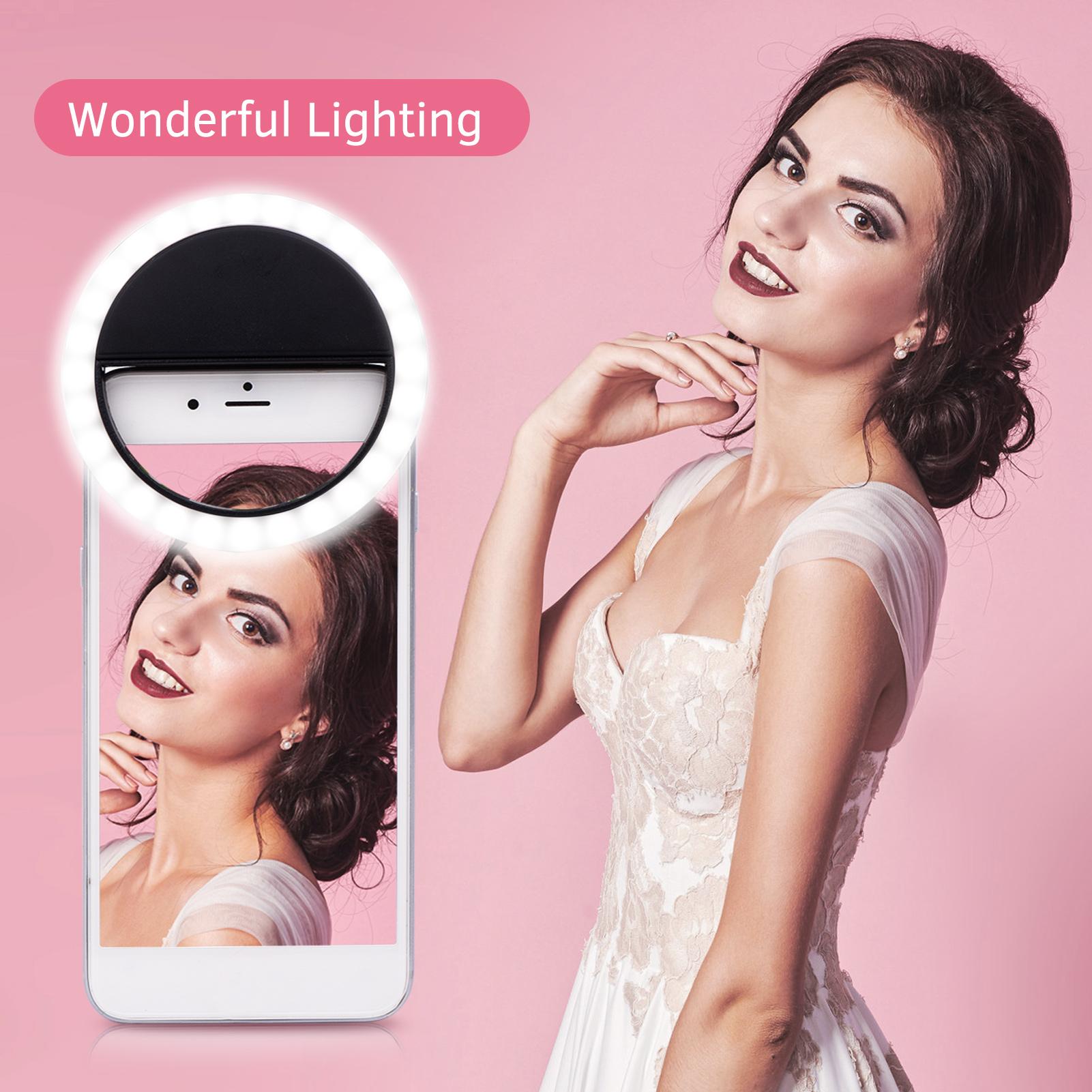 Đèn LED vòng tròn selfie có thể sạc lại gắn điện thoại di động