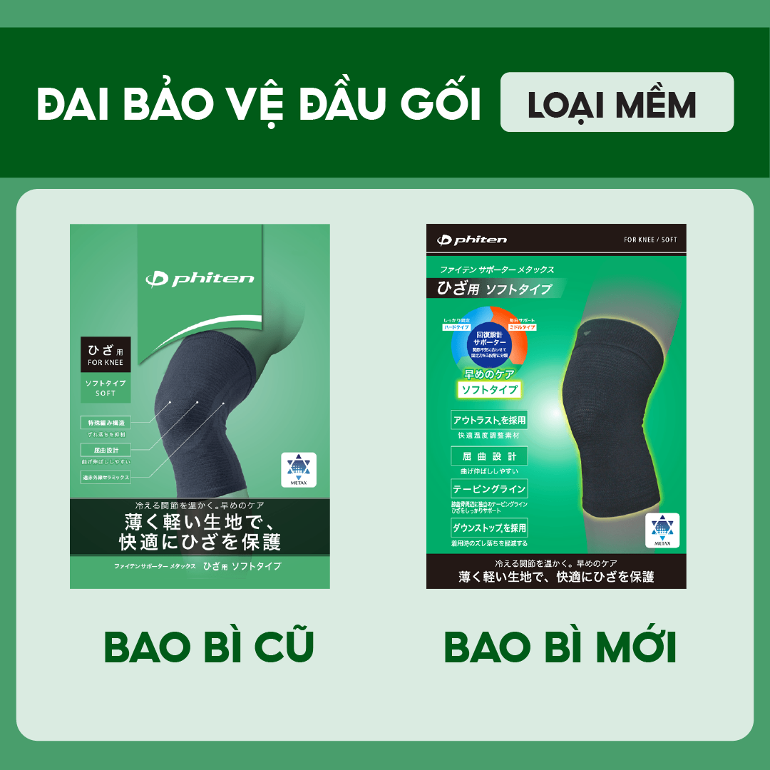 Đai bảo vệ đầu gối loại mềm Phiten supporters knee soft type AP253014/AP253016