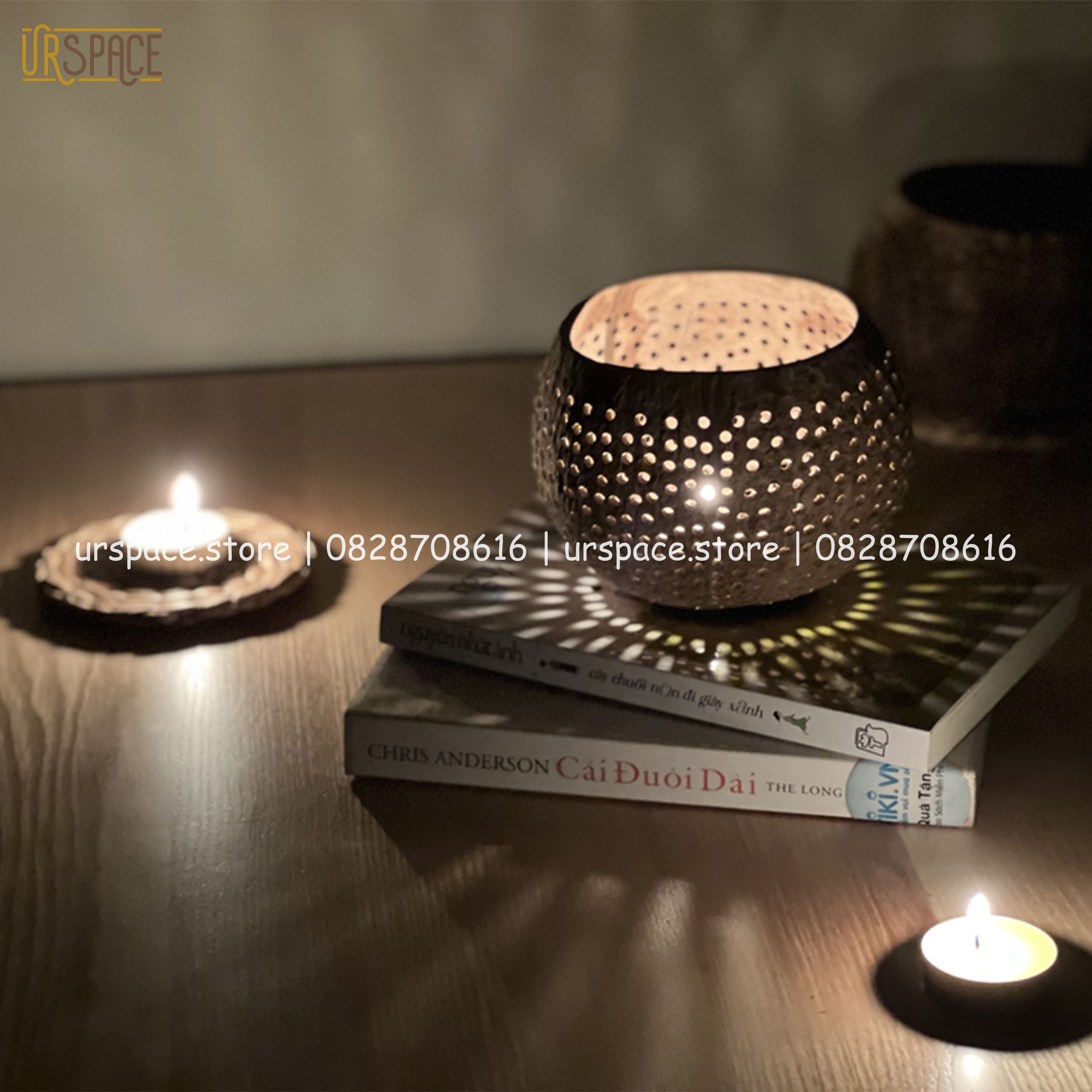 Lồng đèn gáo dừa đèn Trung thu, đèn trang trí Hallowen tặng kèm nến/ Coconut shell candle holder for home decor