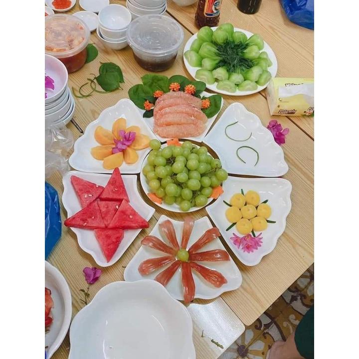 Sét bộ bát đĩa Hoa mặt trời sứ trắng cao cấp size đường kính 53,5cm