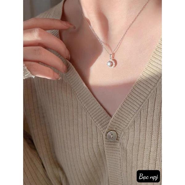 Dây chuyền nữ , Vòng cổ Bạc Ta mặt tròn đính đá, thiết kế trẻ trung hiện đại -Bạc Npj