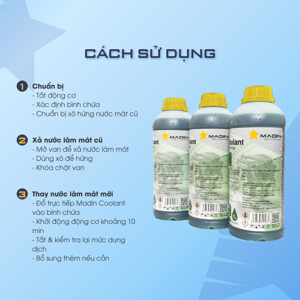 Nước làm mát ô tô, xe máy, động cơ Madin Coolant Base 20% Mono Ethylen Glycol