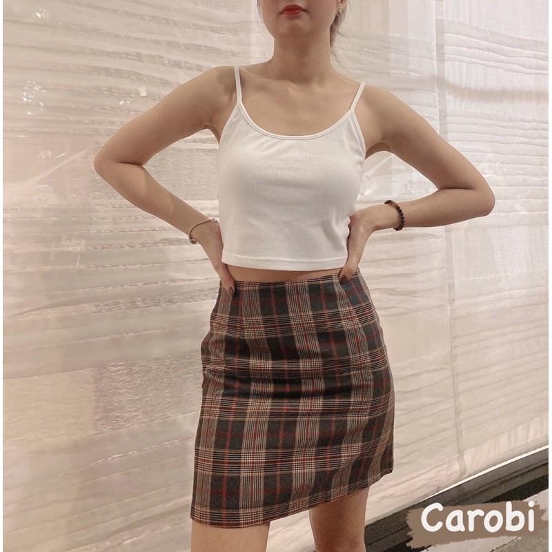 ́  + ́  + ̂ ́ : Set áo sơmi chân váy caro kèm áo thun gân 2 dây croptop