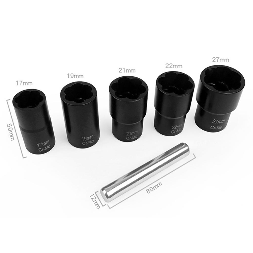 6pcs Lug Nut Remover Kit Broken Nuts Removal Tool Set Broken Nut Bolt Extractor Rust Damaged Stuck Nut Bolts Extractor