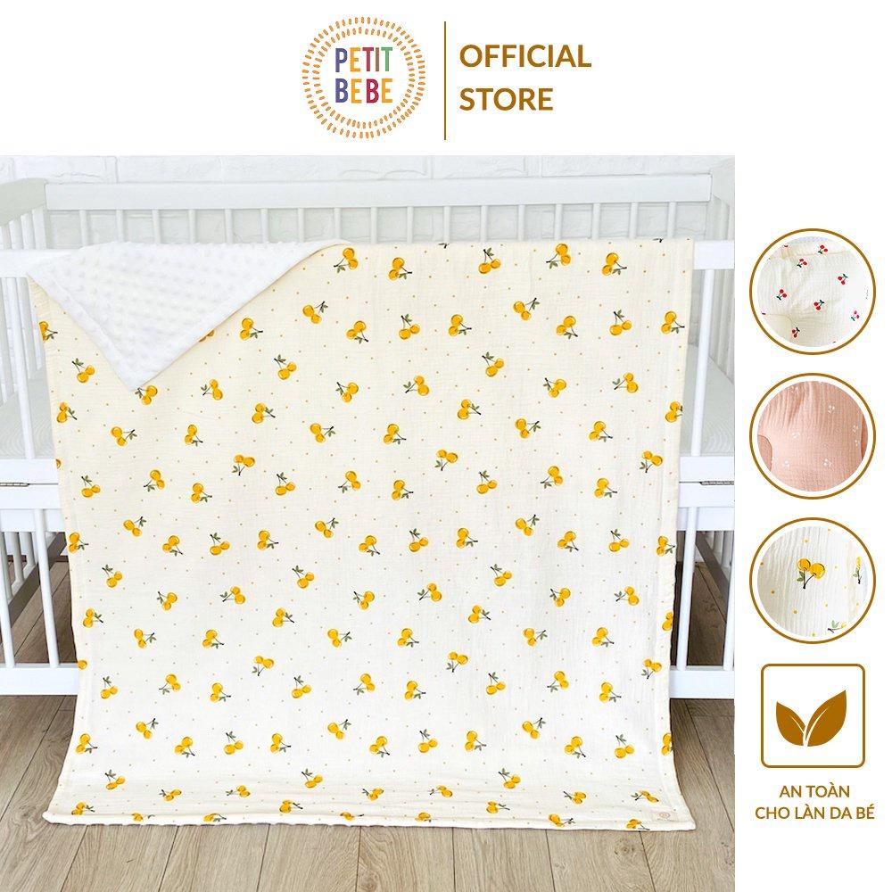 Chăn chần bông siêu nhẹ cho bé PETIT BEBE muslin thấm hút thoáng khí họa tiết cherry