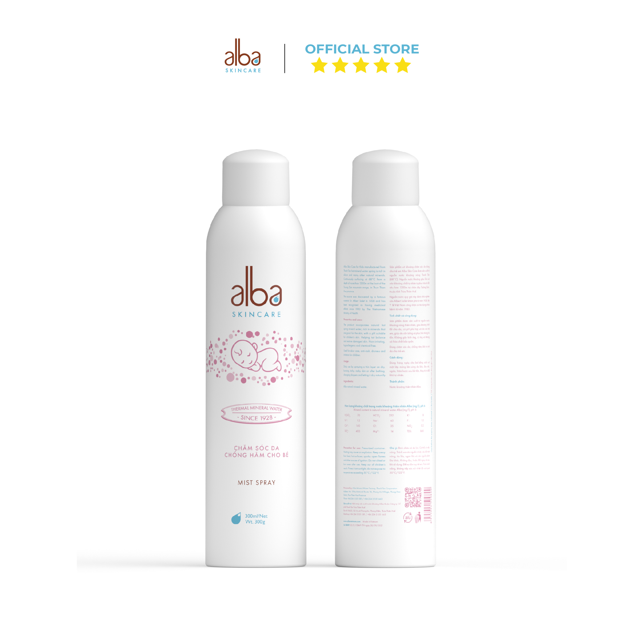 Combo Xịt khoáng Alba Skin Care chống lão hóa 150ml + Xịt khoáng Alba Skin Care chống hăm cho da bé mịn màng 300ml