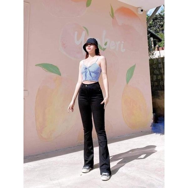 Quần Jeans Nữ Ống Loe Đen Co Giãn
