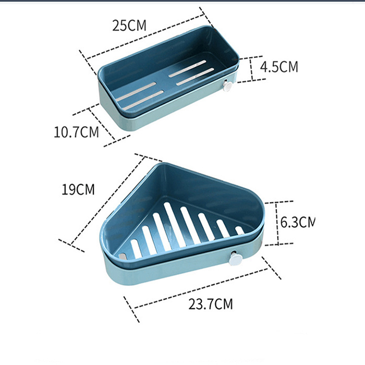 Bộ kệ nhựa nhà tắm 2 lớp đựng dầu gội xà bông kiểu dáng chữ nhật và tam giác có nút tròn treo bông tắm