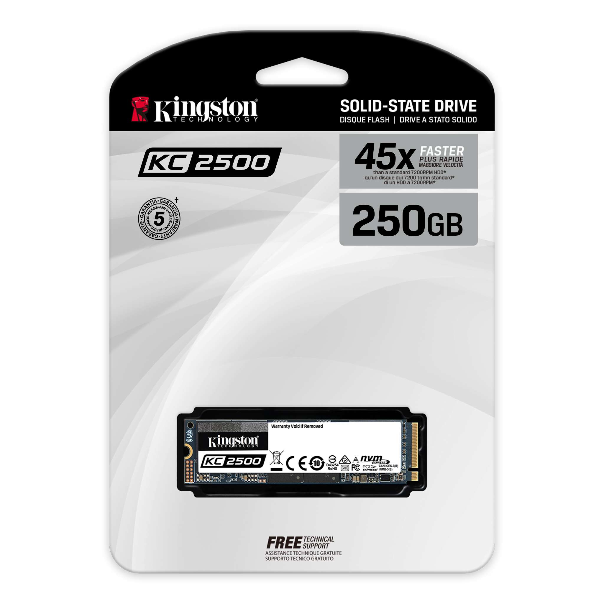 Ổ cứng SSD Kingston KC2500 M.2 PCIe Gen3 x4 NVMe 250GB SKC2500M8/250G - Hàng Chính Hãng