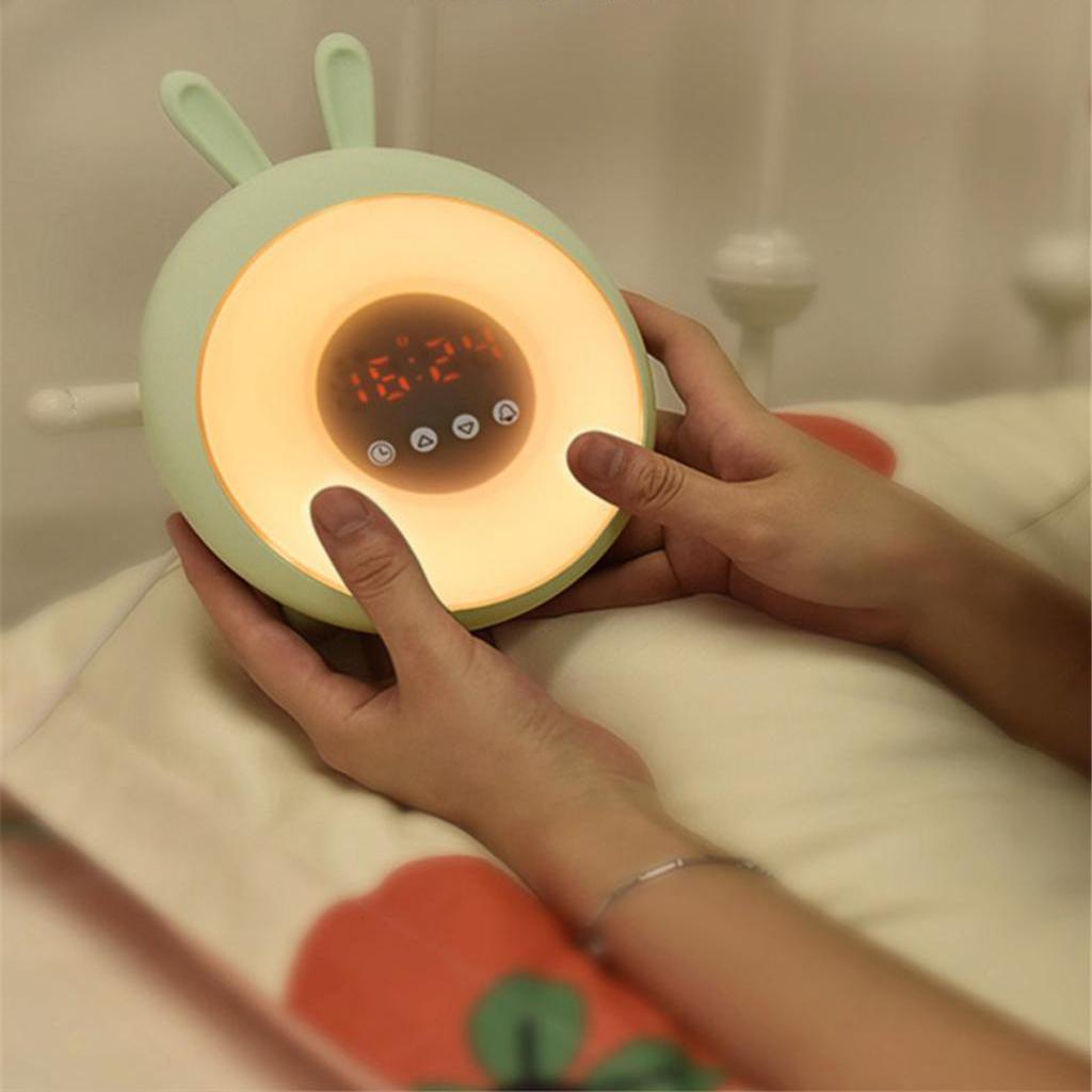 Night Light Clock for Kids, Cute Animal Bunny Nightlights for Baby Toddler Children Girls, Rechargeable 7 Changing Colors Table Lamp for Bedroom