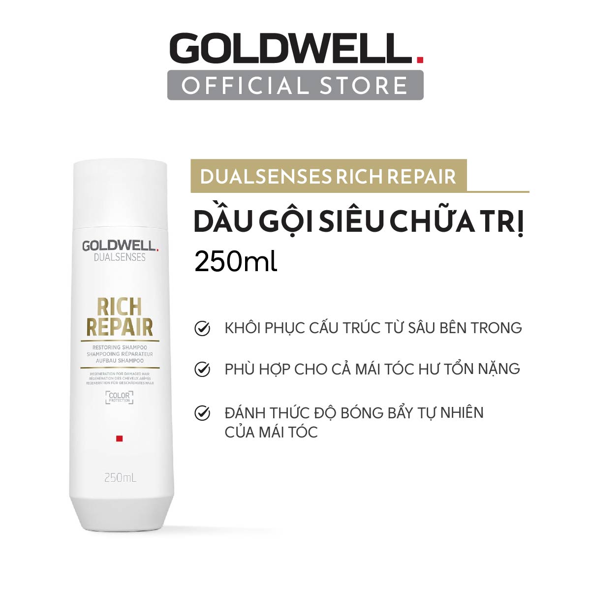 Dầu Gội Phục Hồi Tóc Hư Tổn Goldwell Rich Repair Phục Hồi Tóc Khô Xơ, Hư Tổn, Chẻ Ngọn