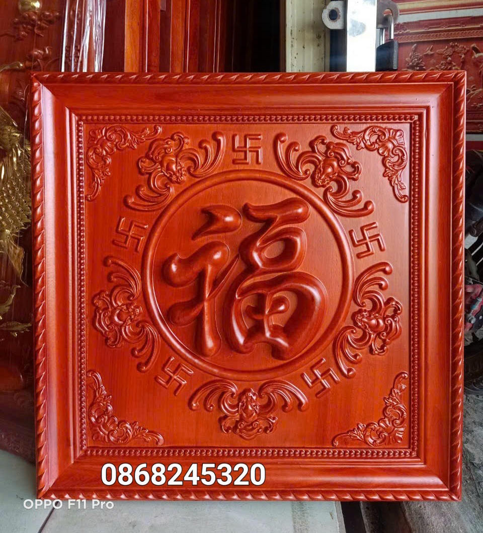 TRANH NGŨ PHÚC LÂM MÔN BẰNG GỖ HƯƠNG ĐÁ KT 61×61×5CM