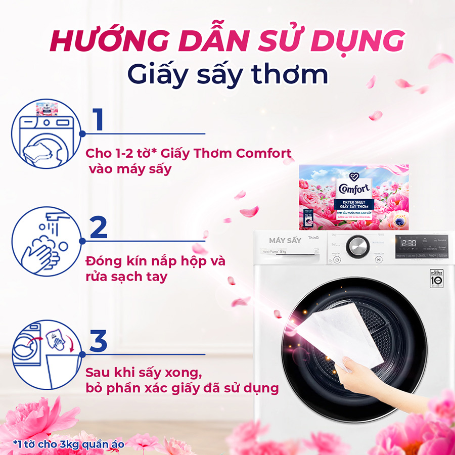 Combo 3 Hộp Giấy Thơm Comfort Dành Cho Máy Sấy Quần Áo Hương Mẫu Đơn Và Hoa Hồng Ohara 40 tờ