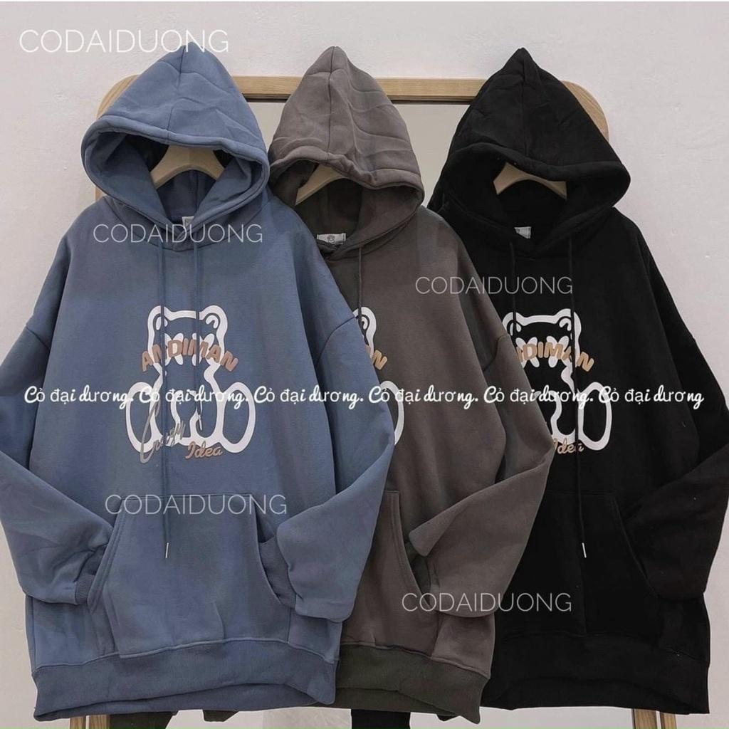 Áo khoác Hoodie nữ in hình gấu AMIMAN dễ thương chất nỉ bông dáng rộng phong cách tiểu thư cá tính