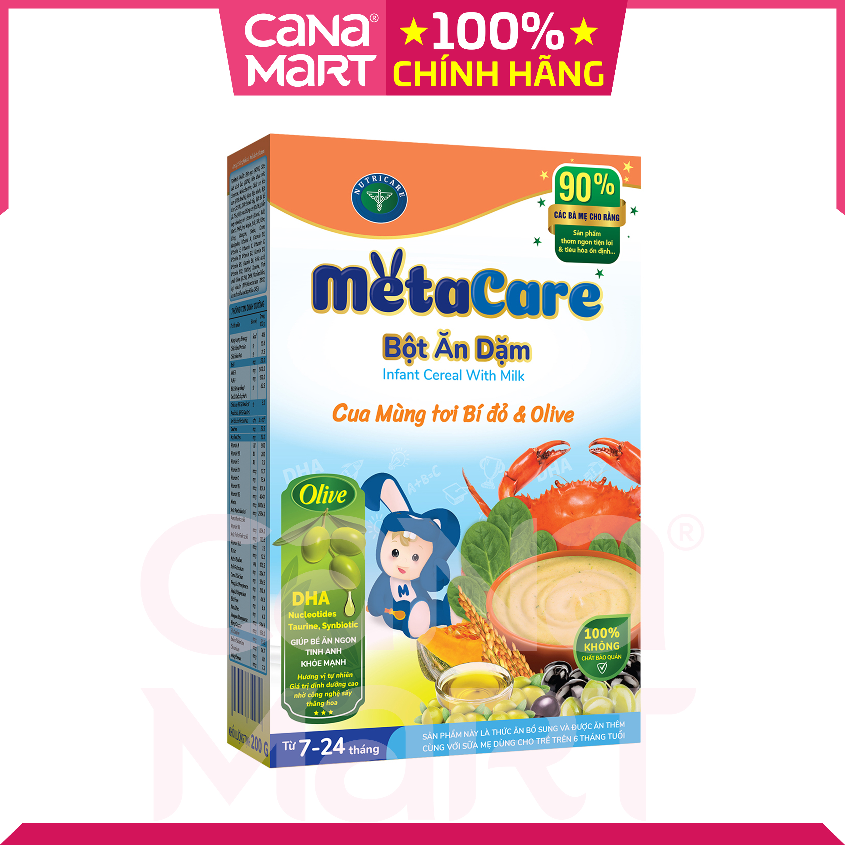 Bột ăn dặm tốt cho bé Nutricare Metacare Cua mùng tơi bí đỏ &amp; Olive (200g)