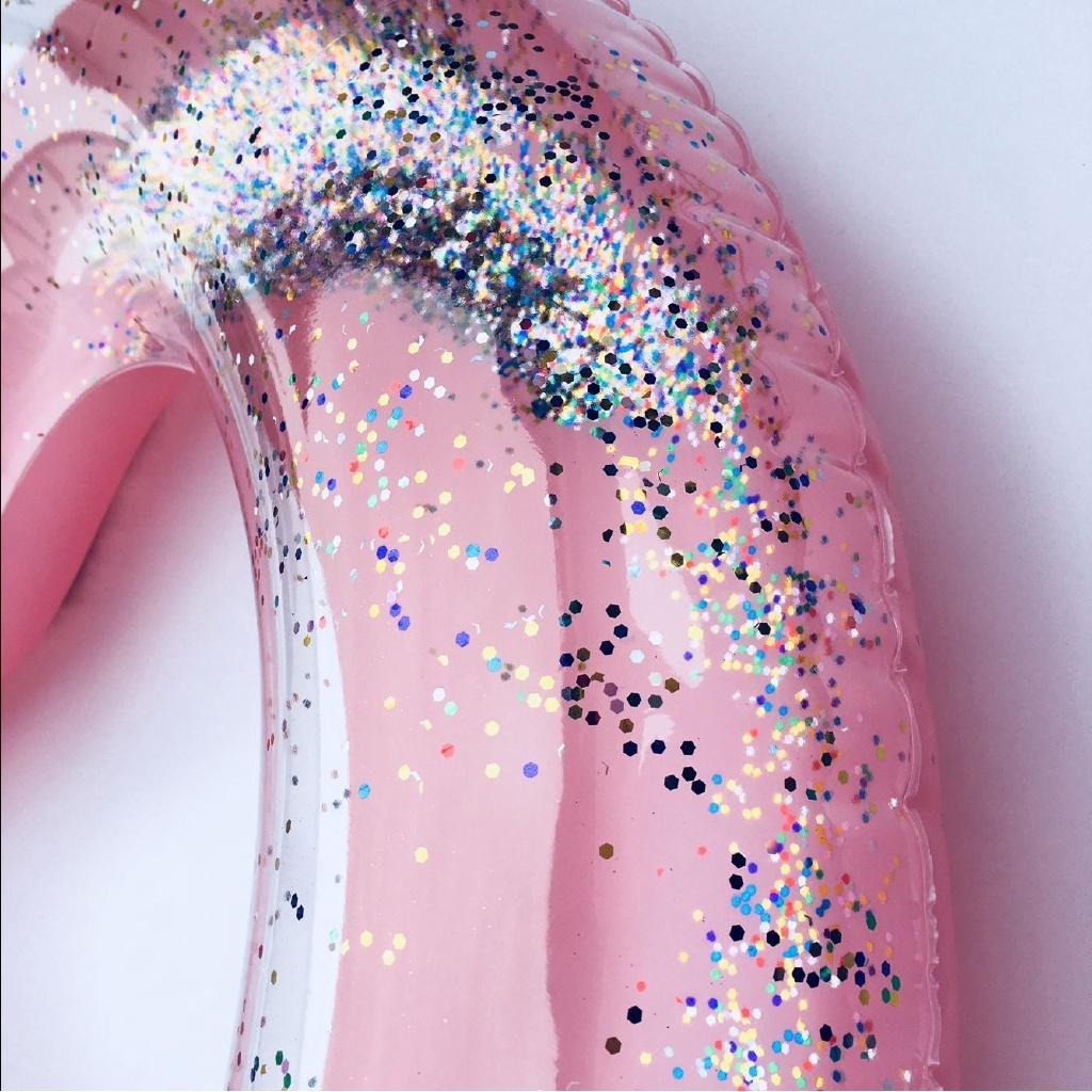 Vàng hồng Sequins Trái tim Vòng bơi Vòng bơi Phao hơi Phao yêu thương Trái tim Người lớn Trẻ em Vòng bơi Bãi biển mùa hè