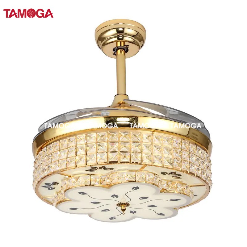 Quạt trần đèn phòng khách pha lê trang trí TAMOGA POXAS 8055 + Tặng kèm khiển