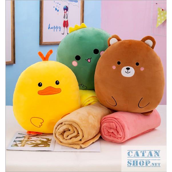 Gối mền tròn cute 3 trong 1 chất nỉ nhung cực mịn, hàng loại 1, bộ chăn gối văn phòng, gấu bông kèm mền GM80-Tron