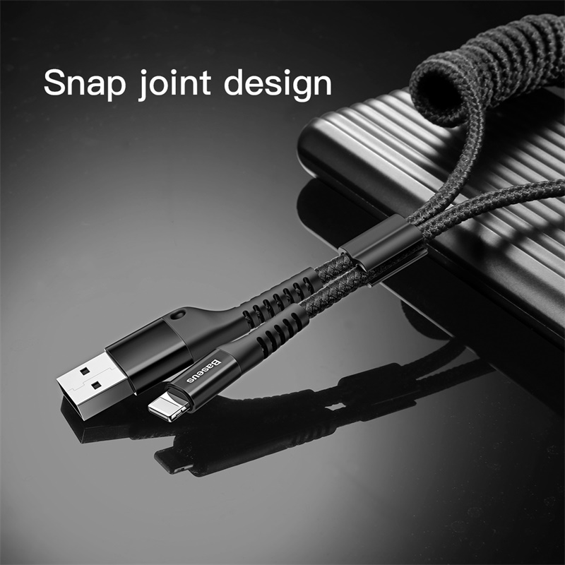 Dây cáp sạc lò xo Lightning cho iPhone iPad Baseus Spring 1m sạc nhanh (Đen) - Hàng chính hãng